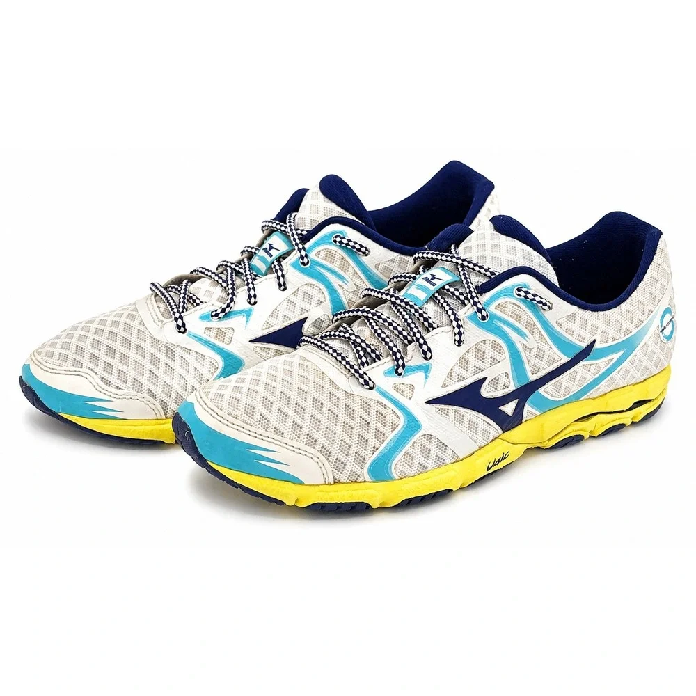 Mizuno Wave Hitogami Womens Size W6.5 White Blue Yellow Running Shoes J1GB148016